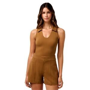 New Travis Mathew Friday Ponte Sleeveless Polo Shirt Chestnut Tan Medium